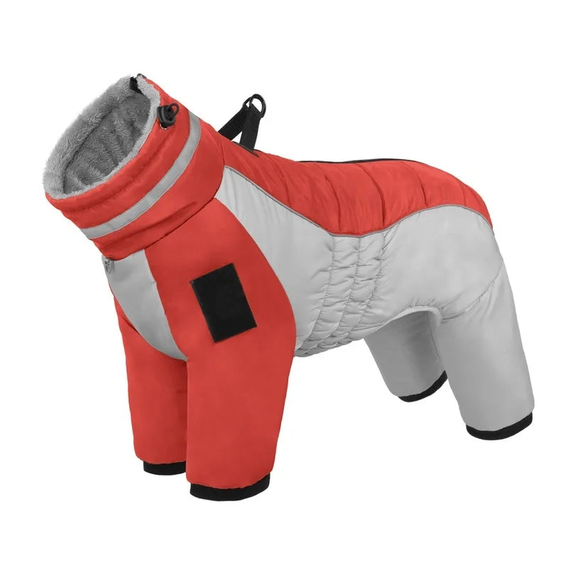 BXX Thick Winter Outdoor Dog Windbreaker, Reflective Four‑Legged Warm Pet Jacket for Medium & Large Dogs