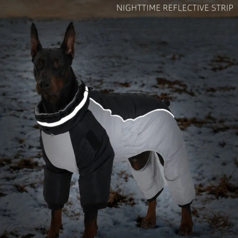 BXX Thick Winter Outdoor Dog Windbreaker, Reflective Four‑Legged Warm Pet Jacket for Medium & Large Dogs