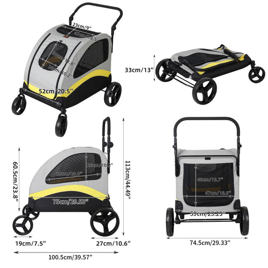 Pet Stroller for 2 Dogs, Zipper Divider and Wheels, Folding Dog Jogger, Wagon, Travel Carriage